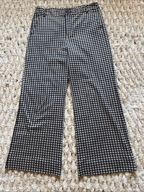 Cabi Houndstooth Pants Size 14 Black Ivory Stretch Trouser #3921R